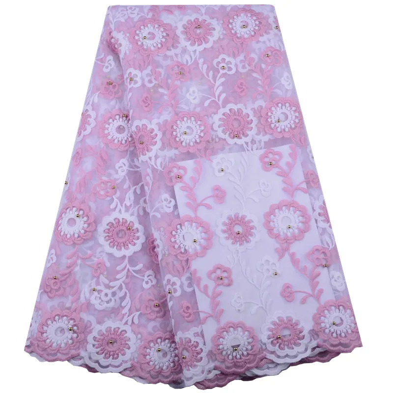 2019 Высококачественная африканская Тюлевая кружевная ткань детская розовая