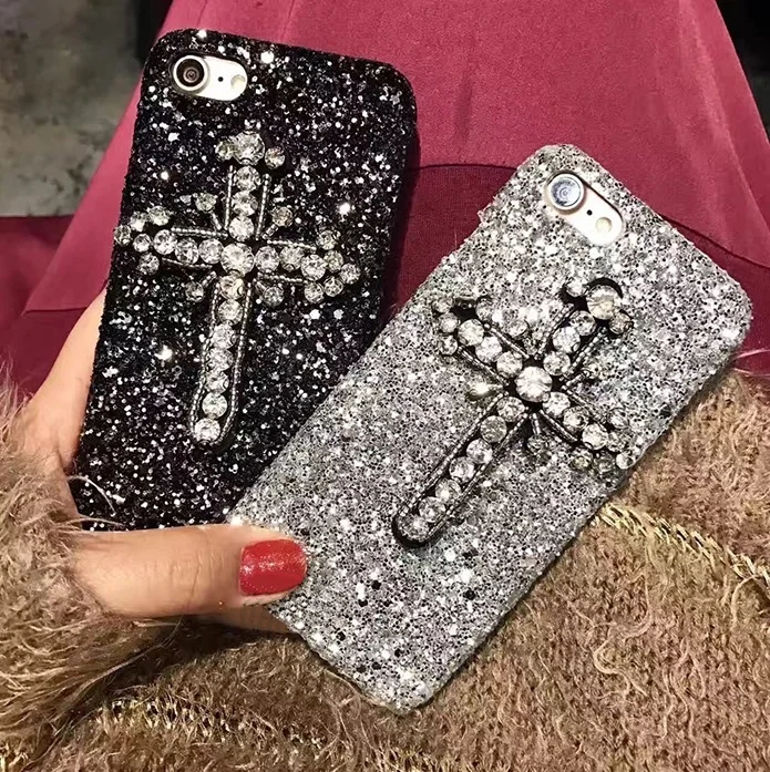 Phone Case Luxury Fashion Bling Glitter Diamond Cross Ultra Thin Anti-knock Protective Cover for 6 6S Plus 7 |