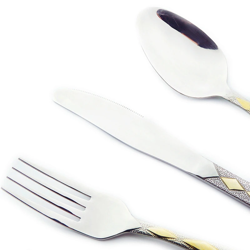 Высокое качество 24 шт. рифленая нержавеющая сталь Форма золотые столовые приборы