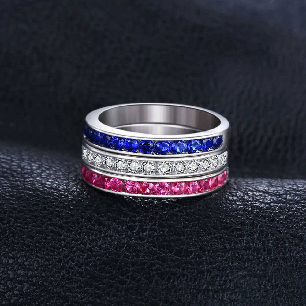 Jewelrypalace три стека 1.8ct круглый создан Рубин Сапфир Свадебный коктейль группа