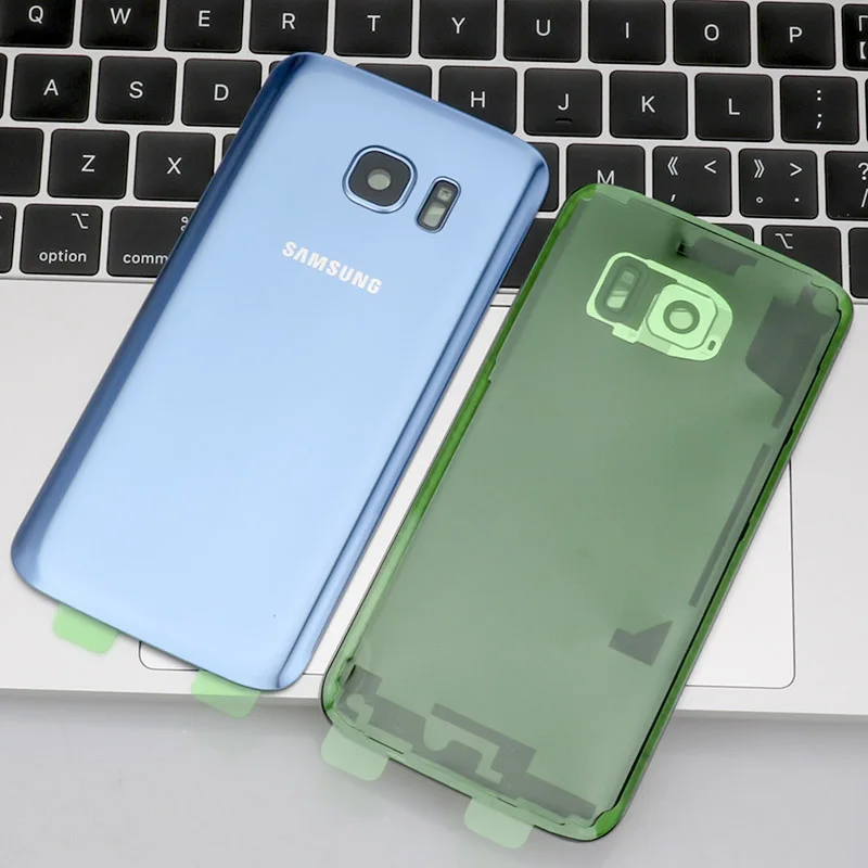 Чехол на заднюю батарейку для samsung Galaxy S7 G930F, Задняя стеклянная крышка корпуса+ наклейка+ стеклянная рамка для объектива камеры - Цвет: S7 Blue