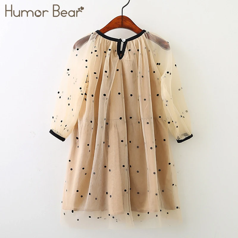 Humor Bear/Коллекция года, новое осеннее платье принцессы платье для девочек из пряжи и тюля с волнистым принтом детское платье одежда для малышей пляжное платье