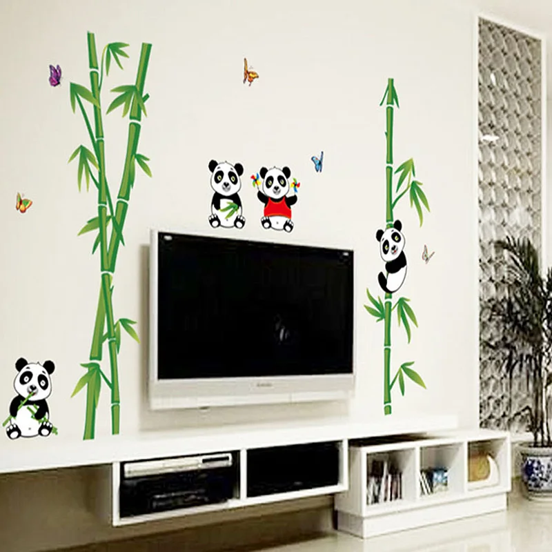 

Pandas Butterfly Bamboo Wall Stickers For Kids Room Baby Nursery Home Decor Animals Decals Mural Art Cartoon Sofa TV Wall Decor