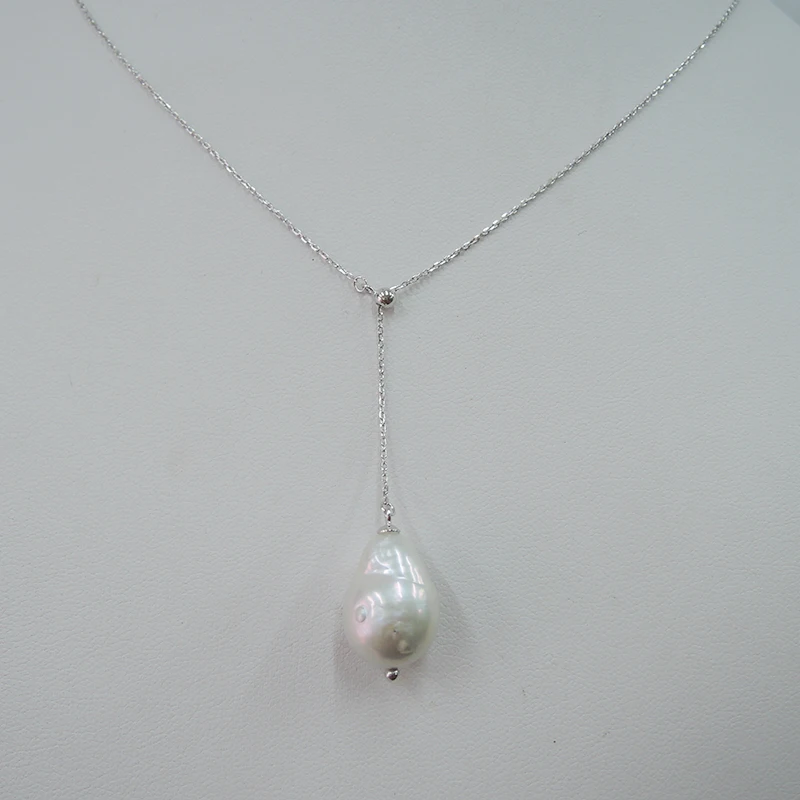 Ожерелье с подвеской из натурального пресноводного жемчуга Серебряная цепочка