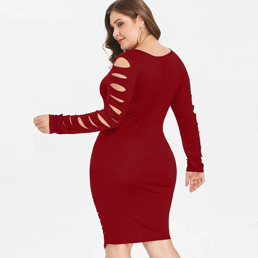 Женское платье с длинным рукавом и дырками винтажное черное большого размера |