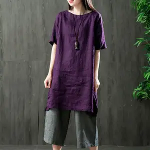 Женская футболка с коротким рукавом F  je, свободная однотонная длинная футболка, винтажные топы из размера плюс хлопка, большие размеры, лето 100%