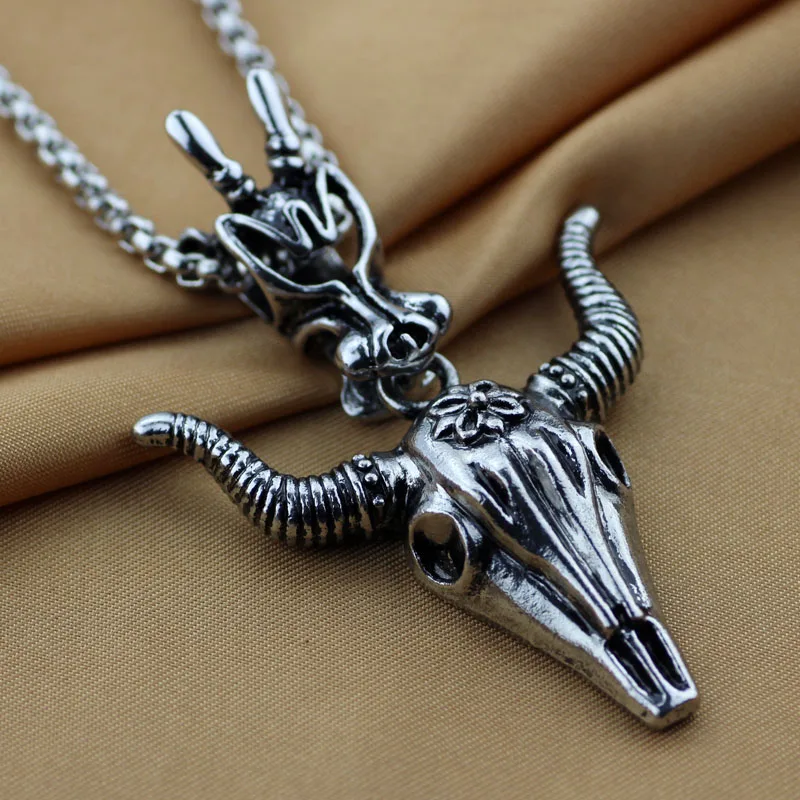 Ожерелье в стиле панк с овечьей головкой винтажное серебристое ожерелье