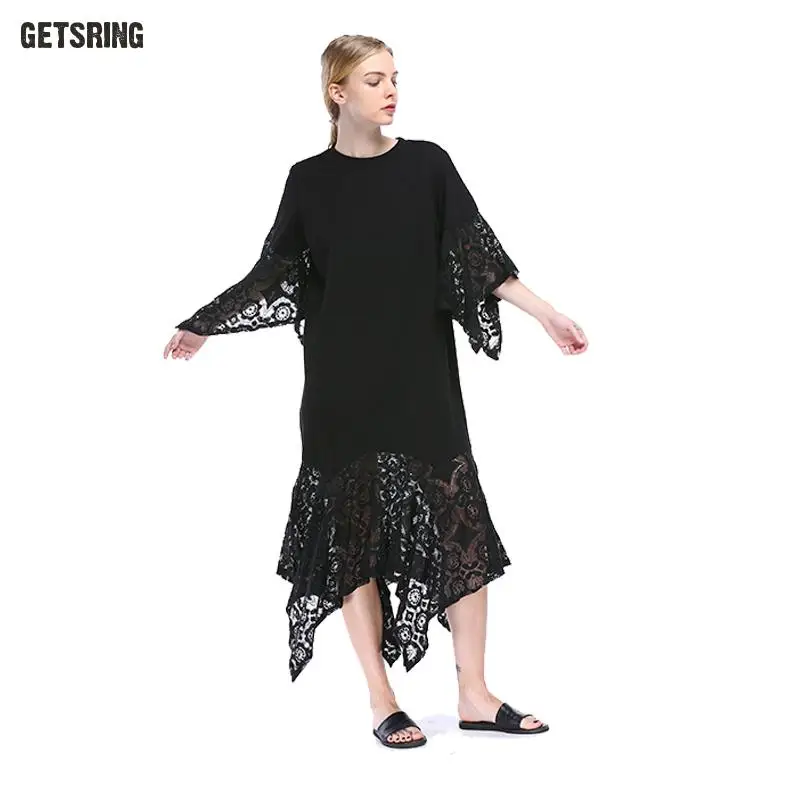

GETSRING 2017 Summer Asymmetric Lace Dress Women Cotton Dress Short Sleeved Cotton Dress Free Size Party Dress Women