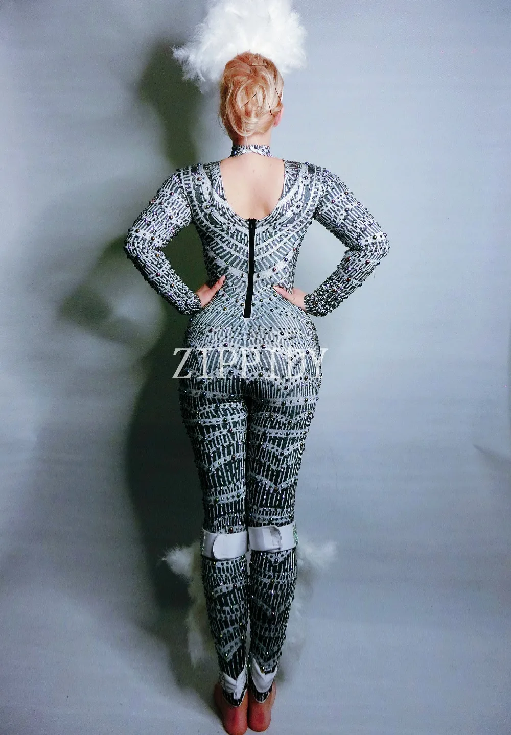 Черный эластичный комбинезон со стразами с длинными рукавами женская одежда из