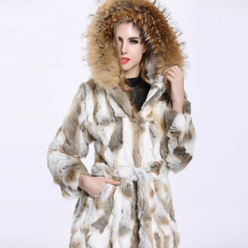 Bafei Европейский воротник из меха енота продажа Взрывобезопасное длинное кожаное