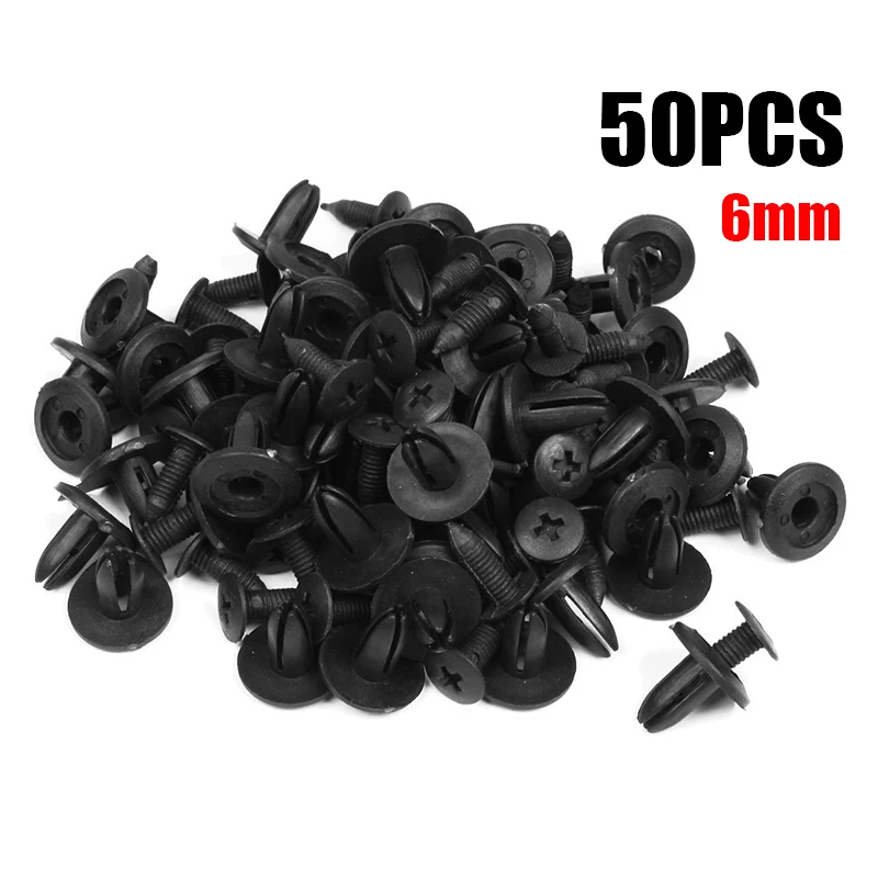 

6mm Hole Door Fixing For Toyota Honda Fender Plastic Black Decor Fastener clips Accessory 50pcs Closure Push pins Durable