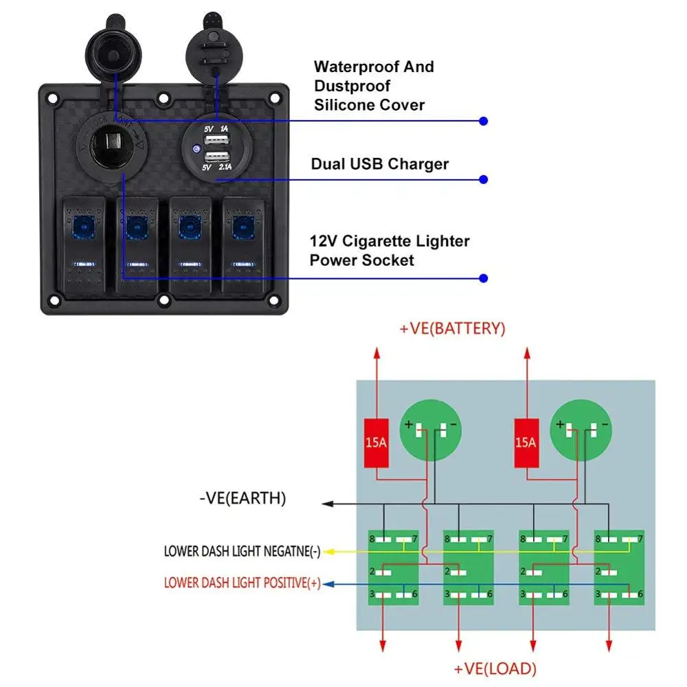 USB Автомобильное зарядное устройство вольтметр 8 банд клавишная панель