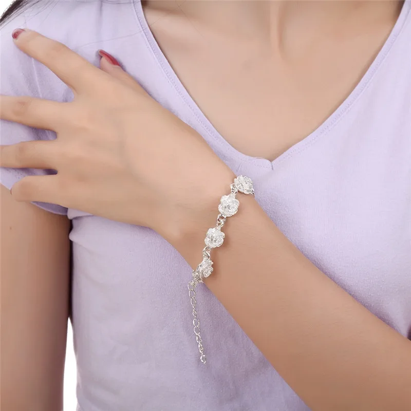 Женский браслет с цветами золотой серебристый | Украшения и аксессуары