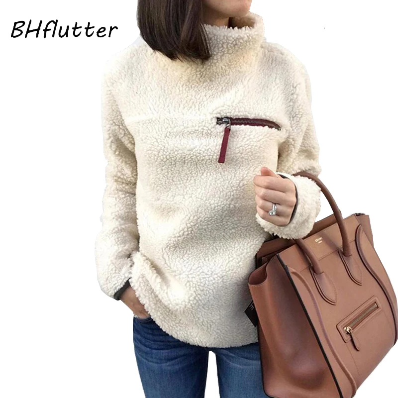 2020 свитер от BHflutter с высоким воротником Женский флисовый Повседневный пуловер
