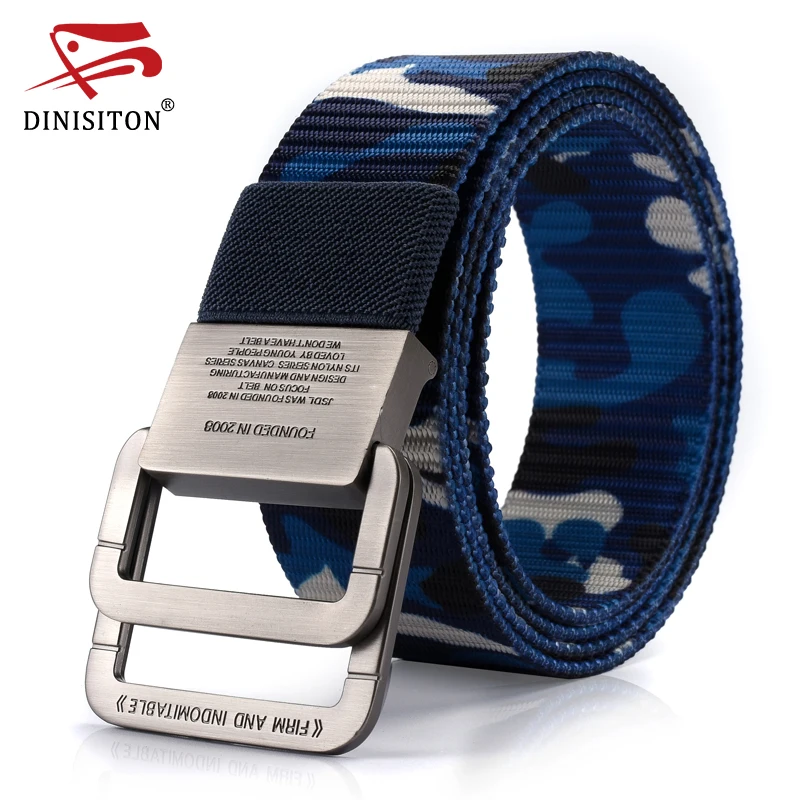 DINISITON New Fashion Mens Canvas Belt Stripe Strap For Jeans Military Equipment Double Ring Buckle Camouflage man Star belts