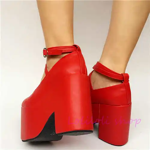 

Princess sweet lolita shoes Lolita Japanese design customized special shaped red matte buckle tie high heel platform shoes 1275a