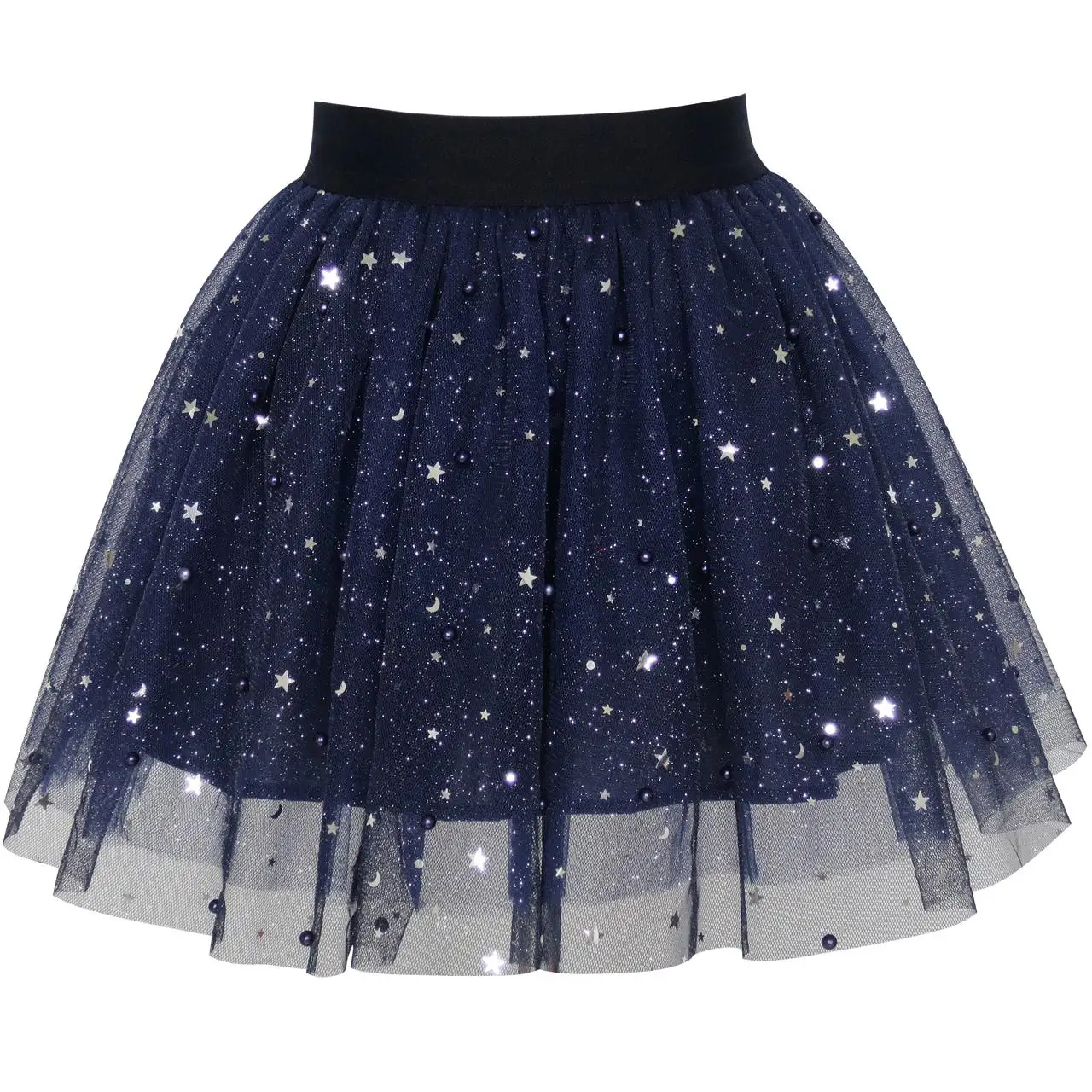 Sunny Fashion платья для девочек новогодние костюмы Девочки Темно-синий Жемчуг Звезды