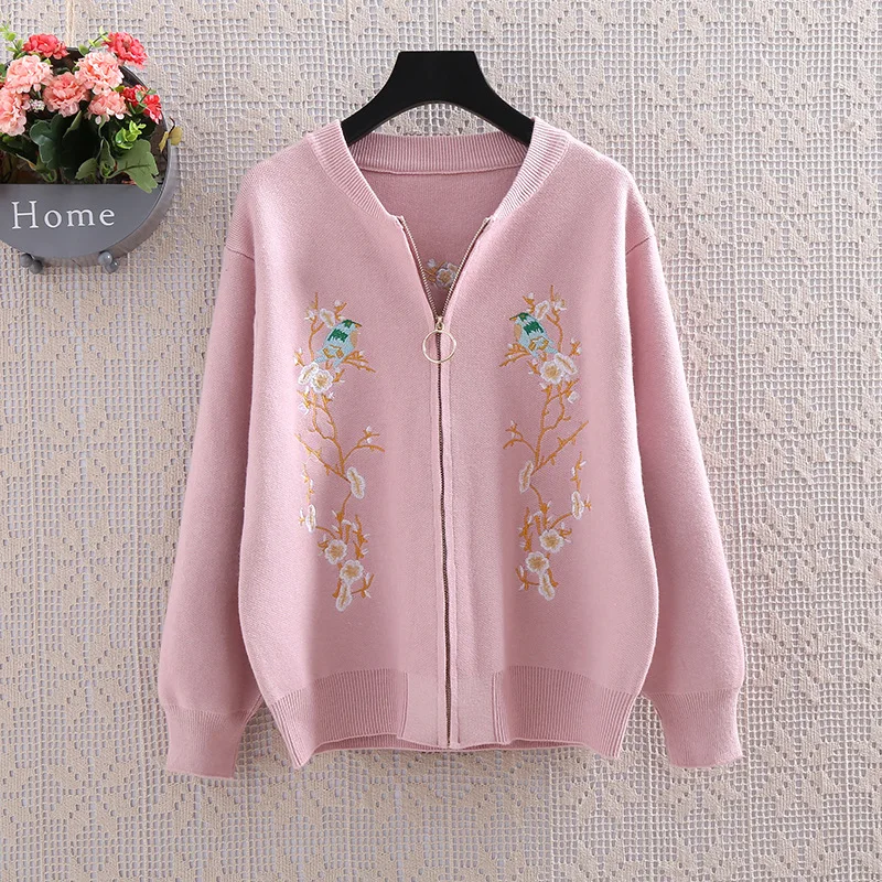 Autumn Winter Luxury Runway Fashion Knitted Sweaters Cardigans Long Sleeve Bird Flowers Embroidered Casual Zipper Tops |