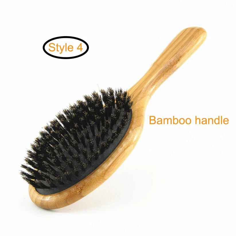 Style 4 Bamboo handl Щетка для волос из шерсти кабана для мужчин и женщин-Бук Профессиональный расческа для волос с деревянной лопаткой для длинных, густых, вьющихся, сухих D40 - Цвет: Style 4 Bamboo handl