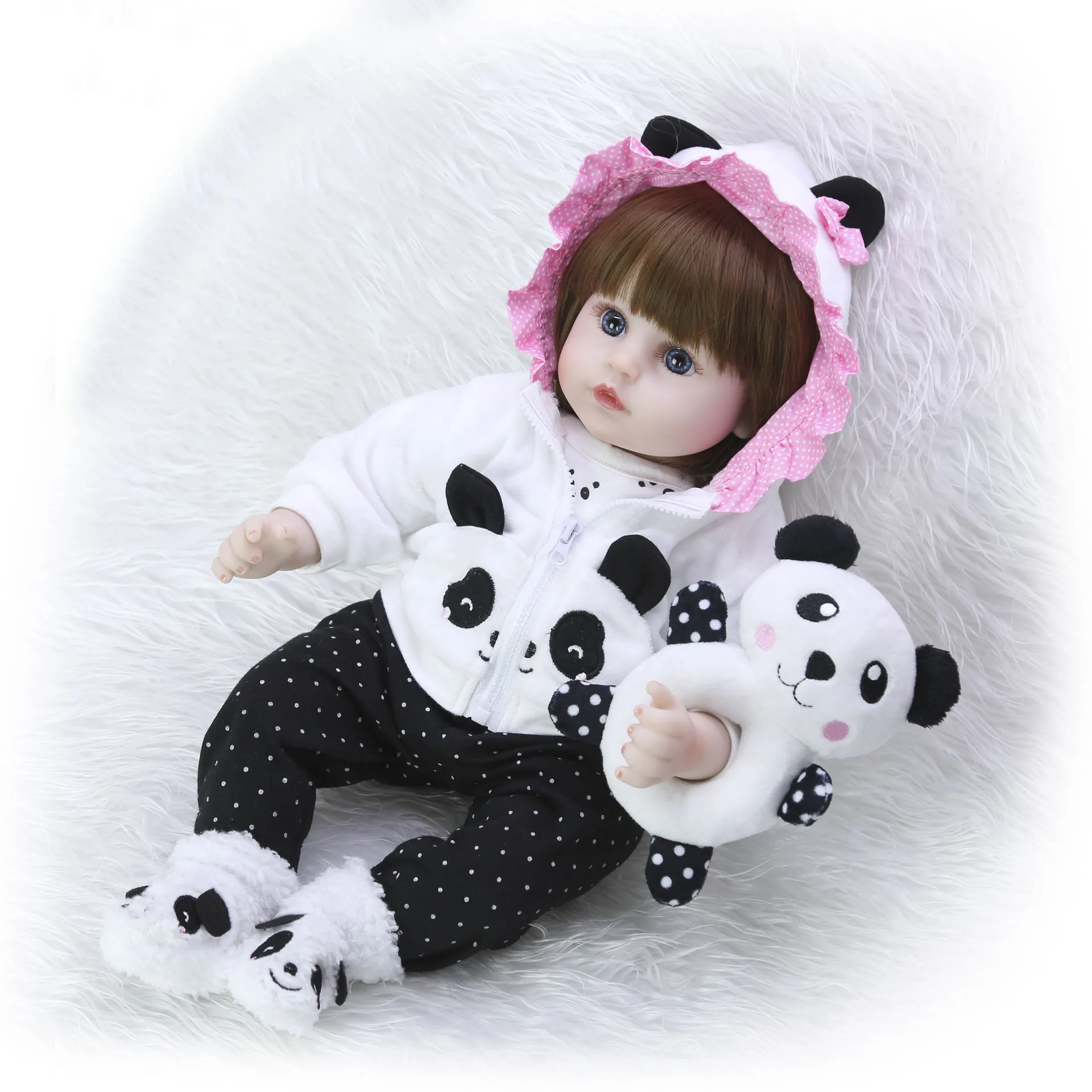 Bebe baby reborn dolls длинные черные волосы для девочек силиконовые руки и ноги 47 см