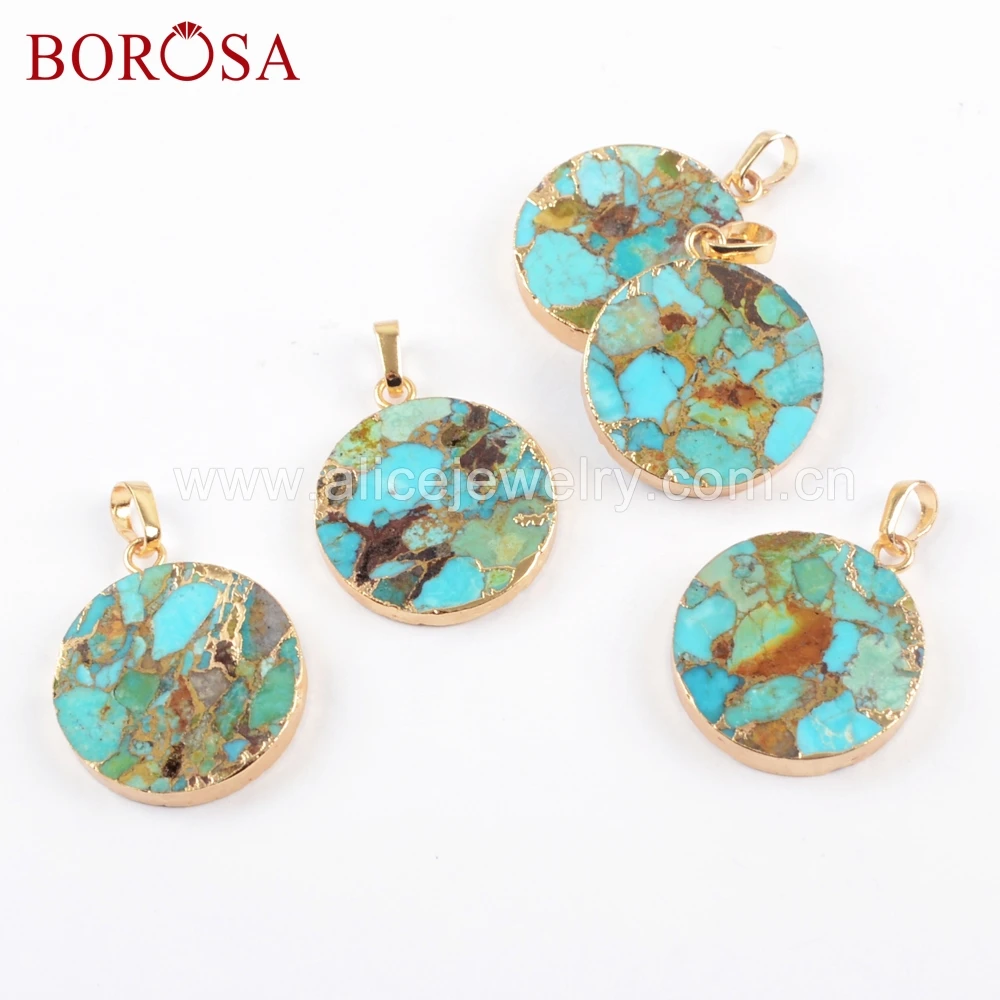 BOROSA 5 шт. Новое поступление золотой цвет медь бирюза круглая форма натуральный