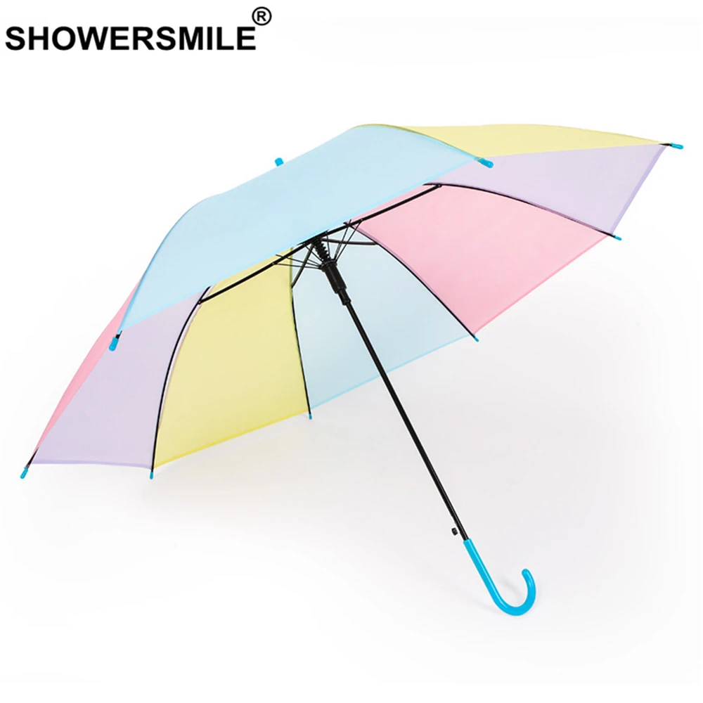 SHOWERSMILE разноцветный зонтик детский прозрачный с длинной ручкой зонты от дождя