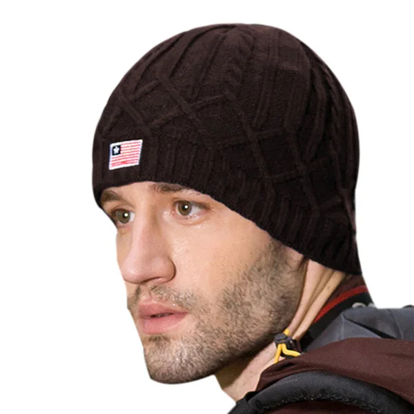 brown Skullies Beanies, вязаная шапка для мужчин, зимние шапки для мужчин, шапка Gorras, полосатая шапочка, маска, мягкая мужская Балаклава, зимняя шапка, шапка - Цвет: brown