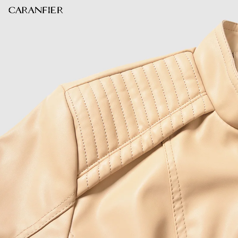 Женская байкерская куртка CARANFIER модная гладкая мотоциклетная из искусственной
