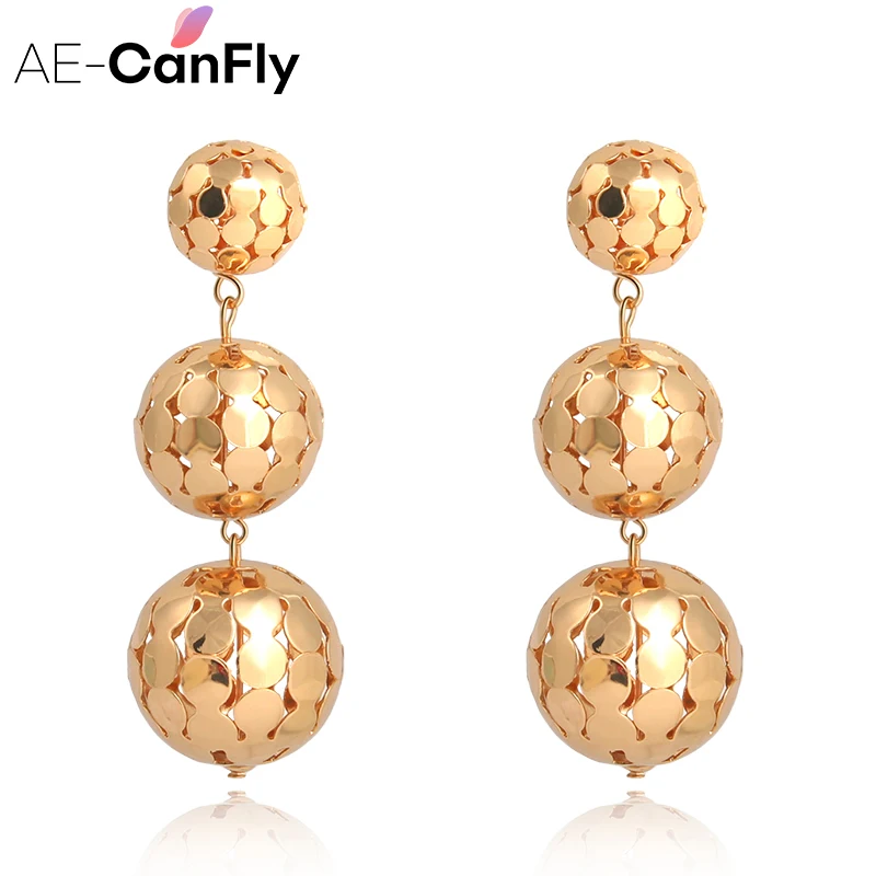 AE CANFLY европейские массивные серьги капли с большим шариком золотые женские