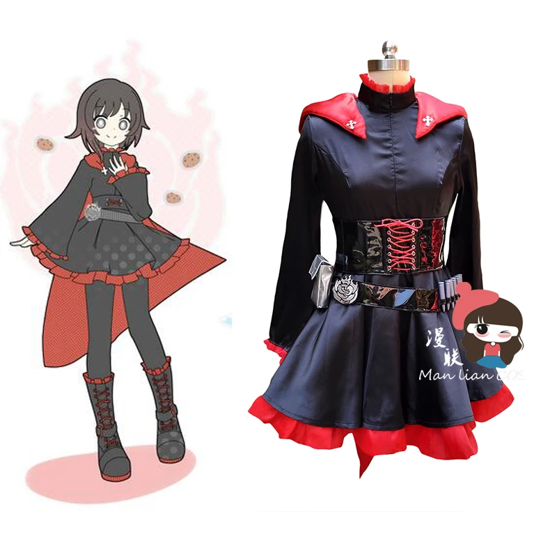 

2016 Ruby Rose Cosplay RWBY Red Dress Cloak Battle Costume
