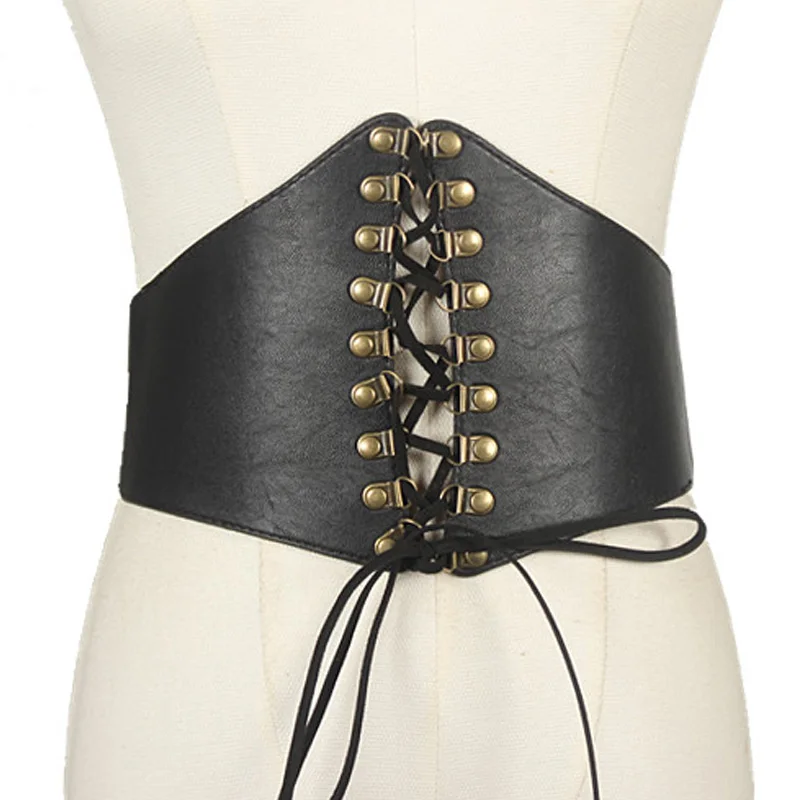 

Женский широкий ремень из искусственной кожи, эластичный пояс-корсет в стиле панк, с заклепками и завязкой на талии, украшение для одежды для девушек