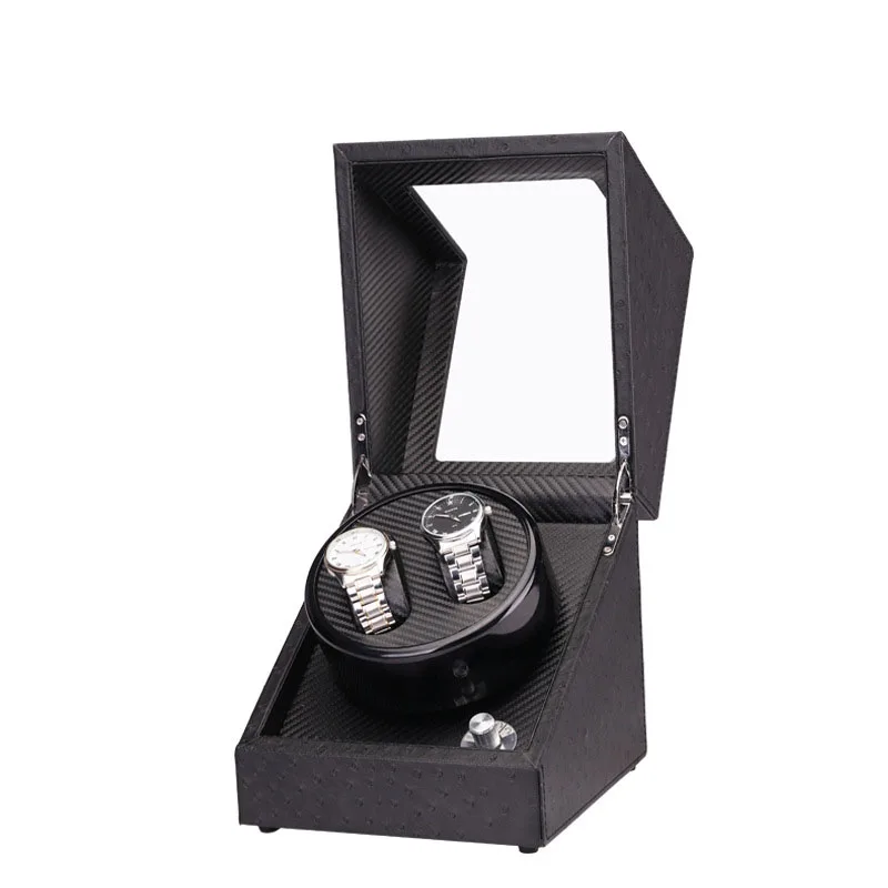 LISM Wooden Auto Watch Winder Irregular Shape Transparent Cover Wristwatch Box with EU/US Plug Luxury 2 Box Automatic Watch