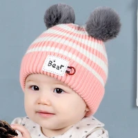 newborn 0 12 months letter patch knit hat baby autumn winter warm wool sweater childrens kid ear protection windproof cap 2mz12