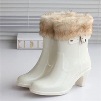 winter fashion rain boots women galoshes high heeled boots rain shoes rubber garden shoes lady