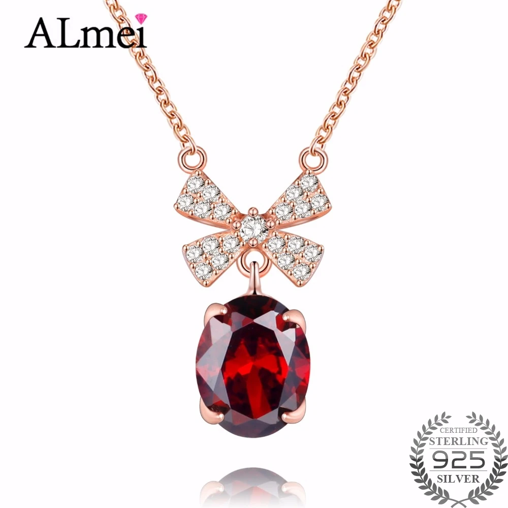 Almei 2.5ct Красный Гранат 925 стерлингового серебра ожерелья с бантами подвеска Royal