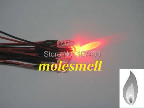 Free shipping 500pcs 5mm red Flicker 5V Pre-Wired Water Clear LED Leds Candle Light 20CM