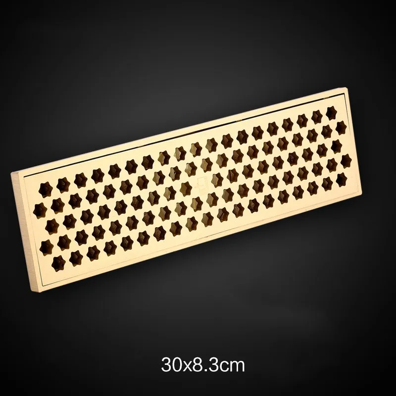 

High quality Gold Pure copper brass 300*83mm bathroom Linear Shower room Drain Floor drain Strainer drainer