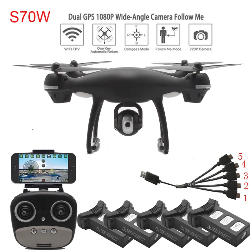 Радиоуправляемый Дрон S70W GPS FPV с регулируемой широкоугольной камерой 1080P or720 HD Wi Fi
