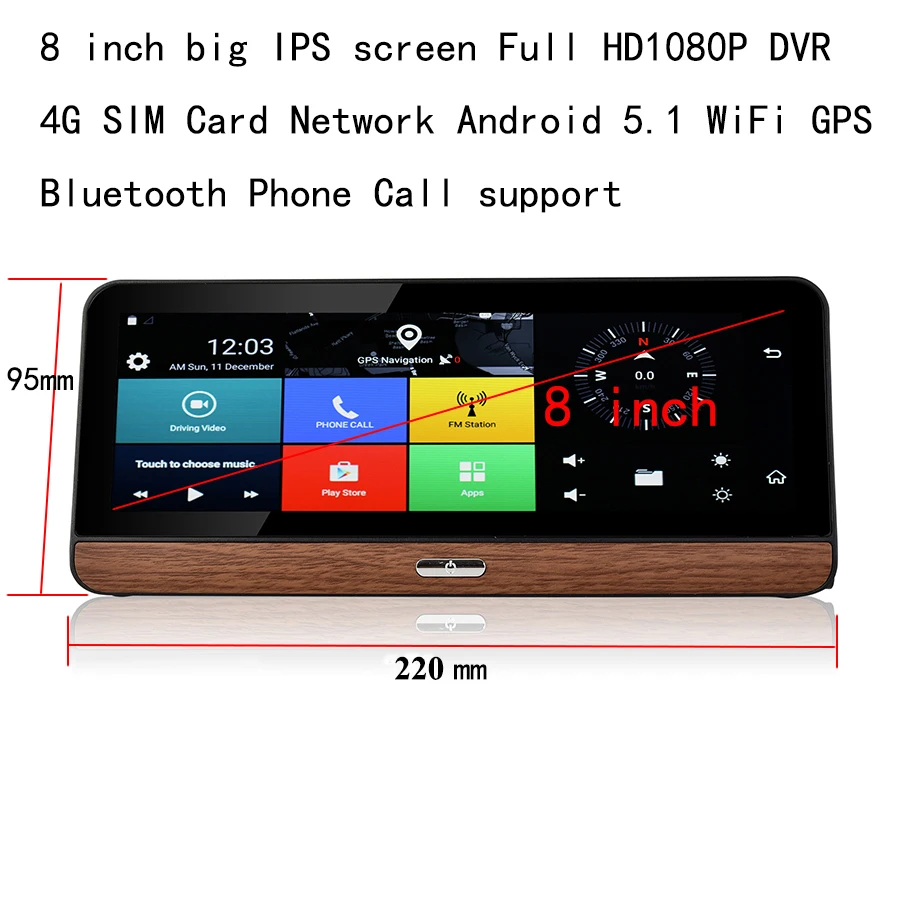 Otstrive 8 дюймов 4G Bluetooth телефон Android 5 1 WiFi GPS навигация Full HD 1080P DVR 1G RAM 16G камера заднего