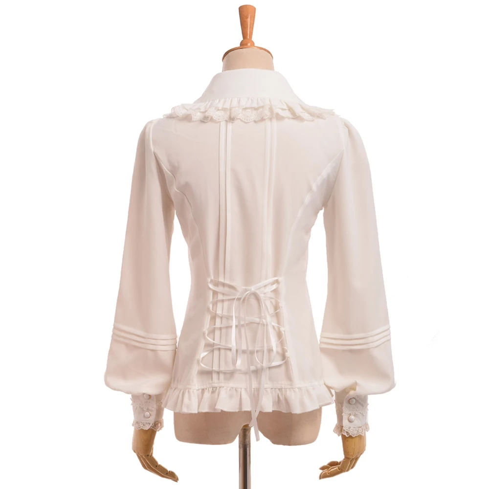 Средневековая Женская викторианская кружевная блузка сладкий Винтаж Лолита шифон Vestido лук рубашка с бантом
