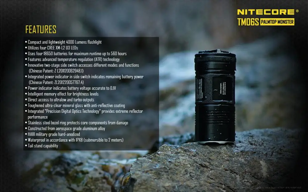 Бесплатная доставка! NITECORE 4000Lm TM06S CREE XM L2 U3 светодиодный фонарик Водонепроницаемый