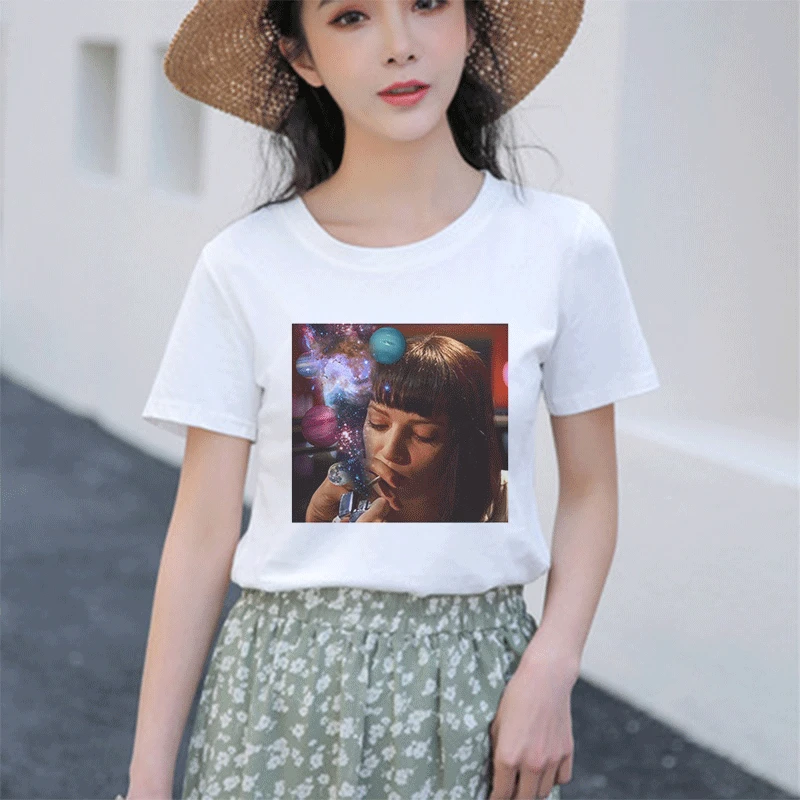 Летняя новая футболка из целлюлозы с художественным принтом Harajuku Ullzang 90s