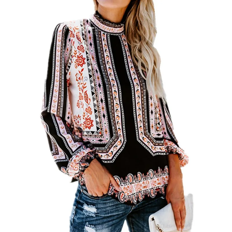 hirigin 2018 Women's vintage floral Printed blouse Lady Casual Loose Long Sleeve Blouses Shirt Tops fashoin women Blouse | Женская