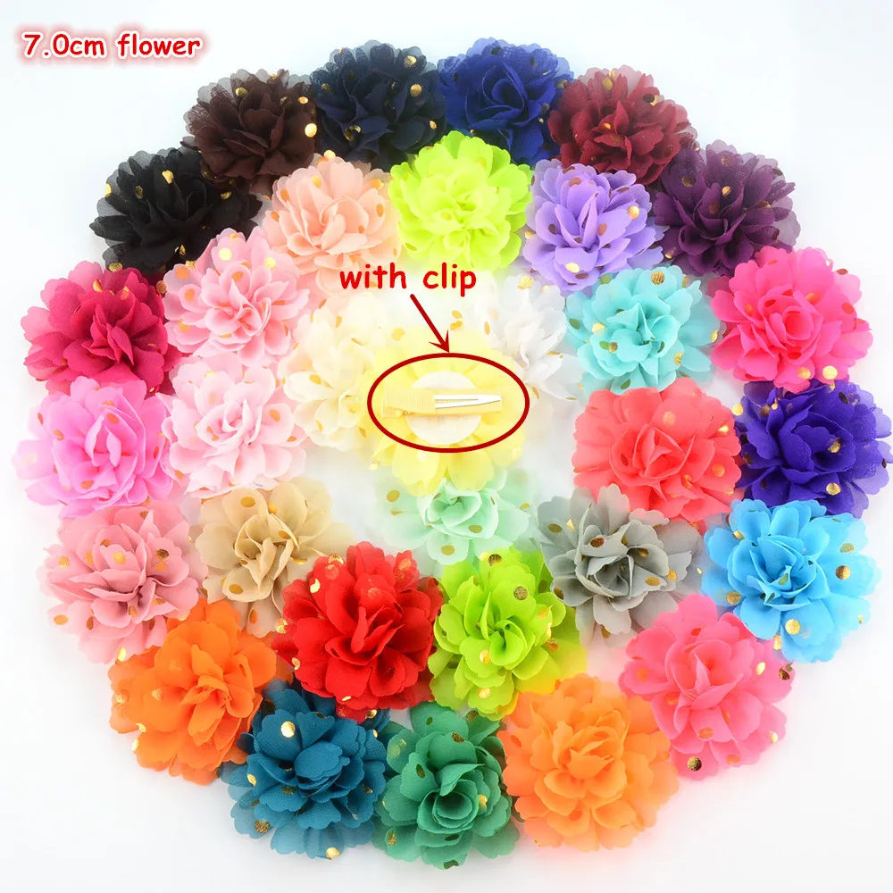 20 шт./лот заколки для волос девочек 7 0 см в горошек из шифона с цветами модная