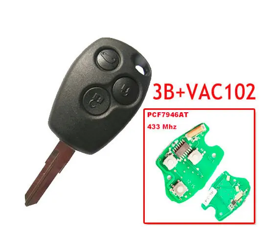 

Free shipping 3 Button Remote Key With 7946 Chip Round Button With VAc102 Blade for Renault 5pc/lot