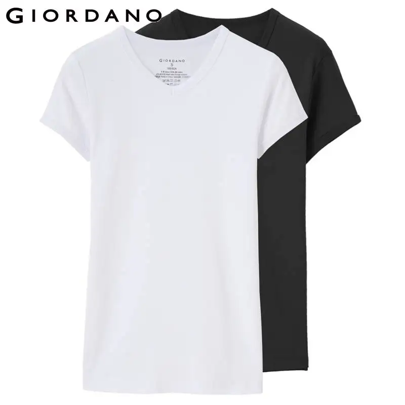 Giordano две хлопчатобумажные футболки с v-образным вырезом и короткими рукавами