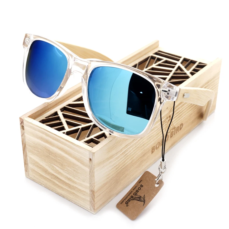 

BOBO BIRD Unisex Square Sunglasses Women's Polarized Wood Sun Glasses Clear Color Men Eyewears lunette de soleil femme