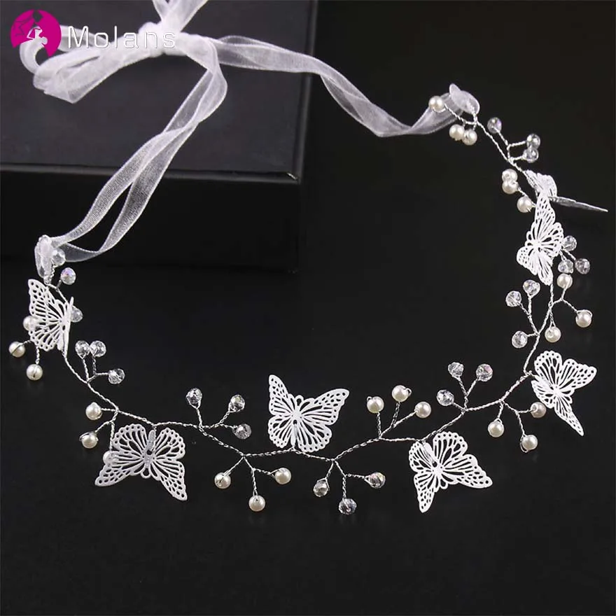 MOLANS супер бесцветный Серебряный Бабочка свадебные аксессуары для волос свадьбы