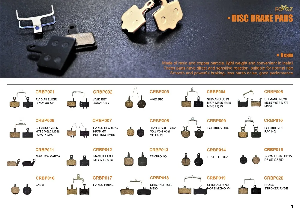 EOOZ 4 Pairs Semi- Metallic bicycle DISC BRAKE PADS for AVID DB1 DB3 DB5 / SRAM LEVEL TL / T