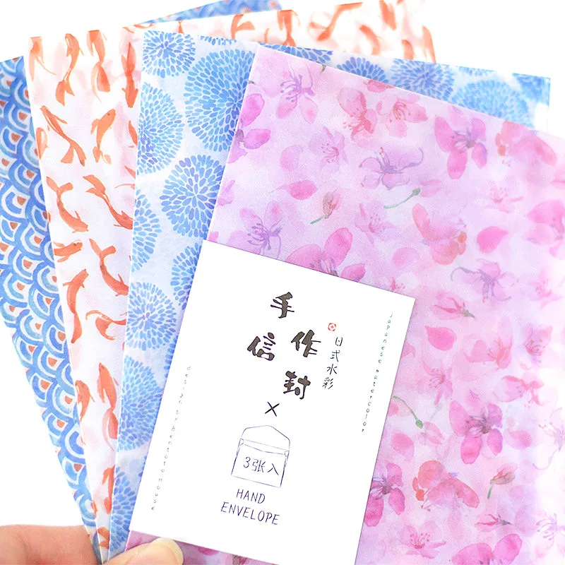 3 Простыни Детские/pack японские акварель конверты Бумага полупрозрачная фото
